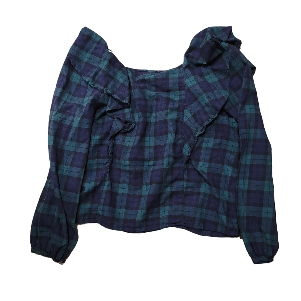 J.Crew Flannel Squareneck Ruffle Top Size Large - Picture 5 of 9